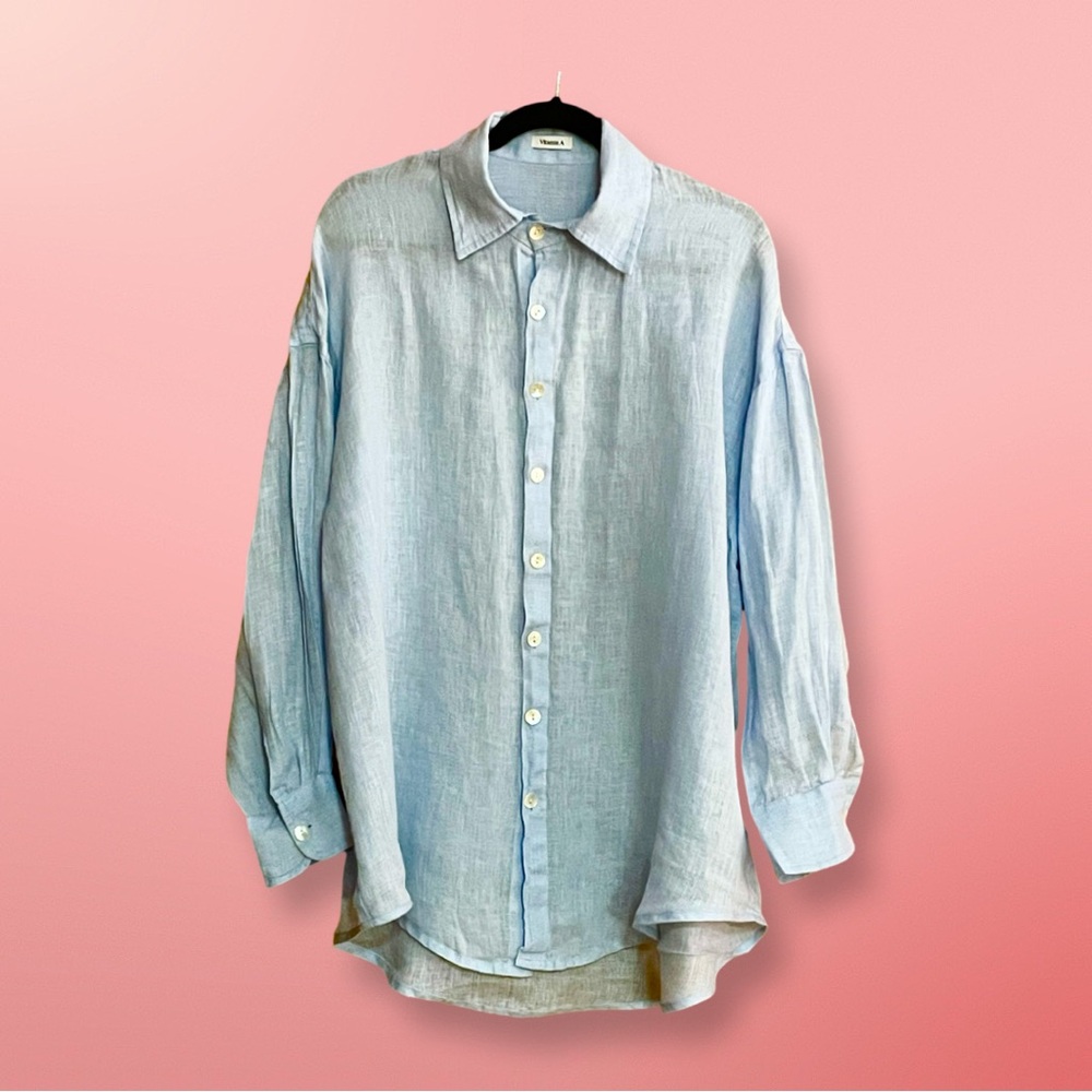 Vitamin A Eco Linen Playa Shirt Dress/Cover up/Tunic Color SKY Size S